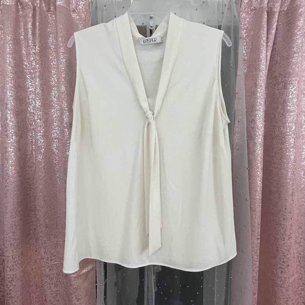K asper Plus Size Women's Sleeveless Tie Front Blouse | Cream | 3X
